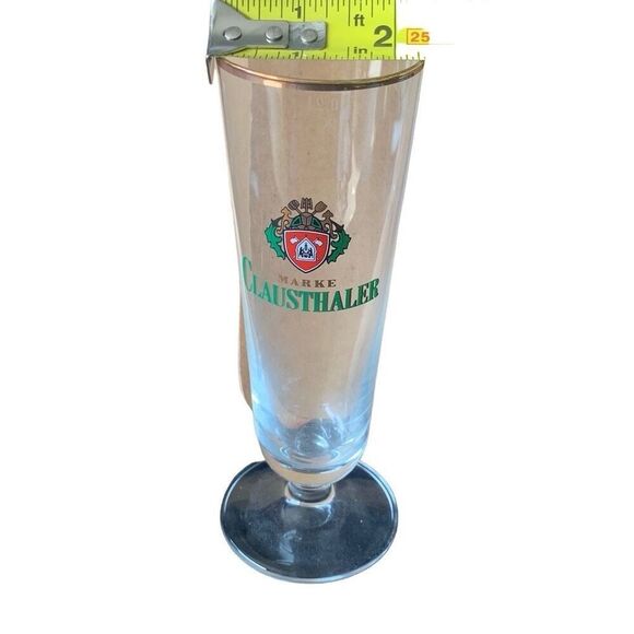 Pre Owned Marke Clausthaler German Beer Gold Rim Footed Pilsner Glass Classic - Picture 12 of 12